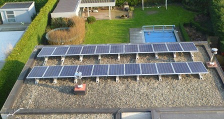 zonnepanelen op plat dak, montage op linteel te Wetteren